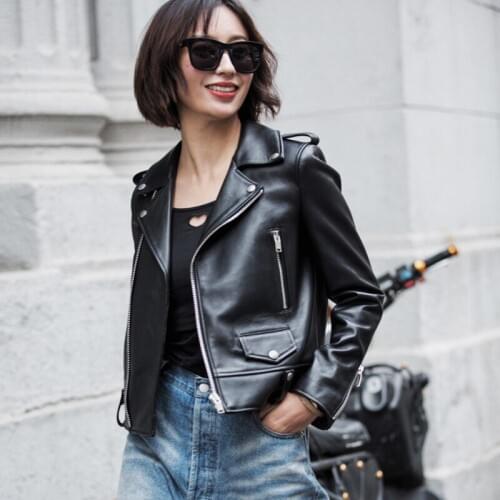 Spring Genuine Leather Jacket Women 2019 Fashion Real Sheepskin Coat Rivet Motorcycle Biker Jacket Female Sheep Leather Coat