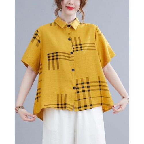 Plus Size Women Summer Cotton Linen Casual Shirts New Arrival 2021 Fashion Turn-down Collar Loose Ladies Short Sleeve Tops B285