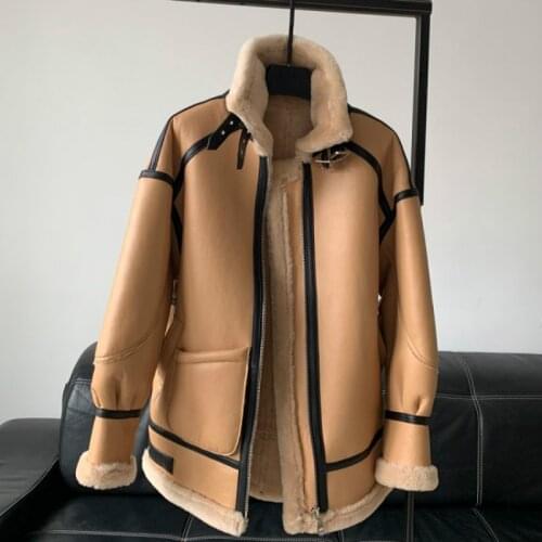Winter 2020 New Arrivals Locomotive Merino Fur One Coat Womens Middle and Long Leather Lamb Fur Grass Tide Real Fur Coat Zipper