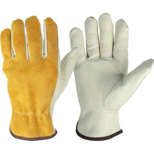 1 Pair Work Gloves Cowhide Leather Men Working Welding Gloves Safety Protective Garden Sports Wear-resisting Gloves #W0