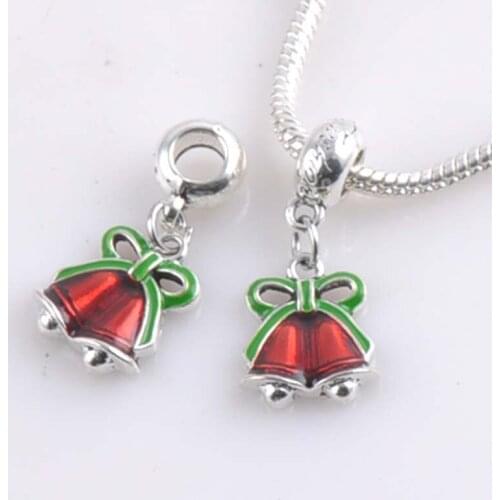 1 pcs 17x13mm Silver Red Christmas Bell Spacers Beads charms Fit Charms Bracelets Jewelry Handmade DIY DK-064X