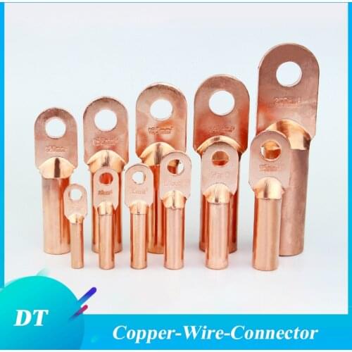 1PC DT Series Wire Terminal Copper Crimp Splice Silver Tin Plated Block Bare Bolt Hole Nose Tube LUG Cable Connector