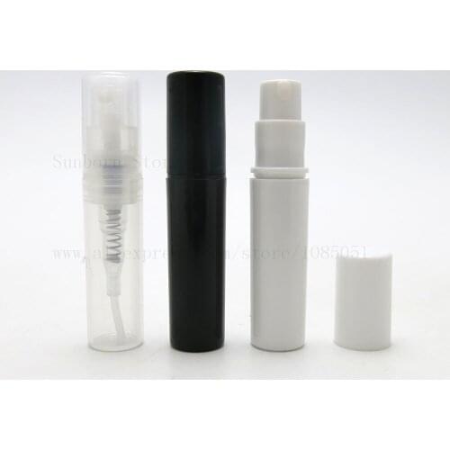 2ml Clear White Black Plastic Spray Bottle Atomizer Perfume Bottles 2cc Crimp Neck Atomizing Spray Liquid Container 5pcs