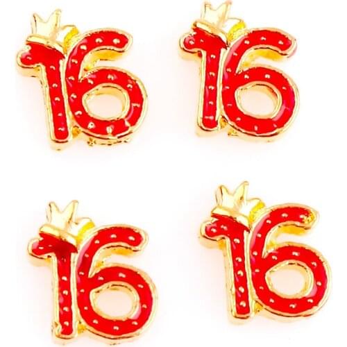 20Pcs/Lot F1077 Metal Red Digital 16 Floating Charms Finding Locket Pendant Birthday Gift Jewelry Supplies