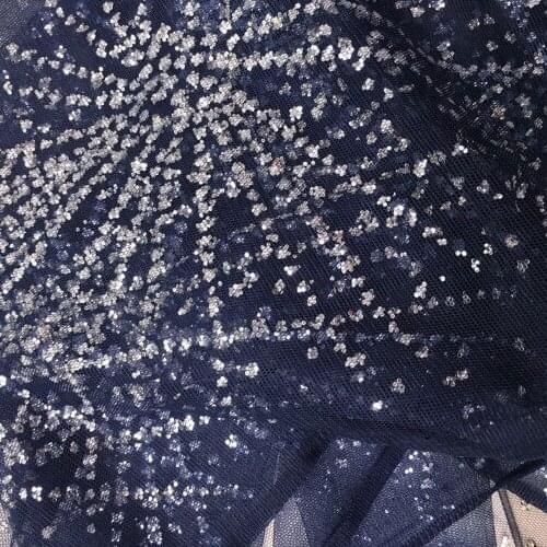 3yards sequins lace fabric 130cm blue DIY embroidery clothes performance dress fabric