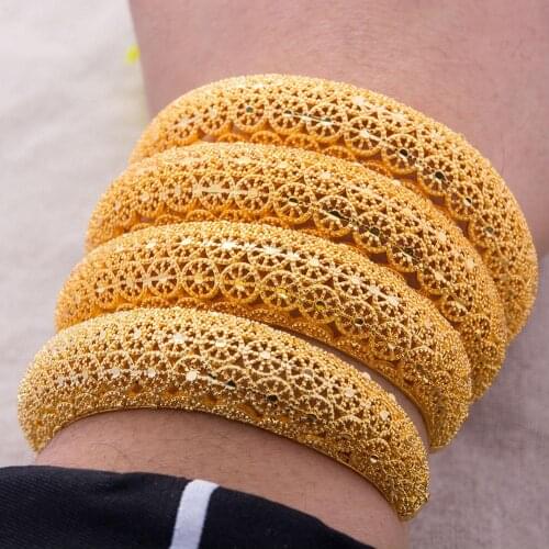 4Pcs Cuff Bangles 24K Ethiopian Gold Color Bangles For Women Girl indian dubai African wedding Bangls Bracelet Party bridal Gift