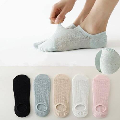 5 Pairs/Lot Women Corrugated mesh Invisible Socks Set Summer Thin Breathable Silicone Non-Slip Cotton Boat Socks Slippers