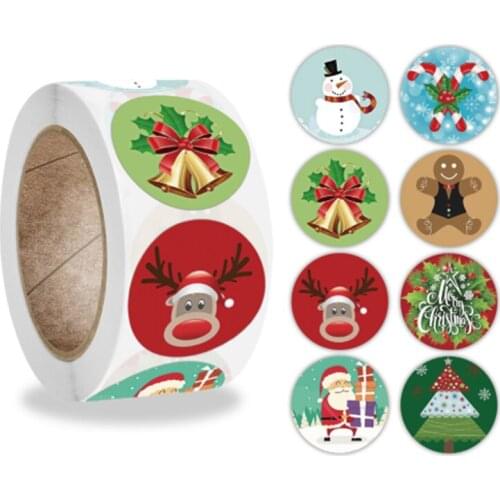 500pcs/roll 2022 Navidad Cartoon Santa Claus Gift Box Sticker Merry Christmas Decorations Candy Bag Sealing Sticker New Year