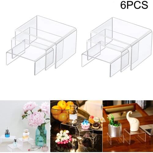 6PCS Clear Acrylic Display Risers Small Storage Shelf Jewelry Display Riser Shelf Showcase Fixtures Square Transparent Housekeep