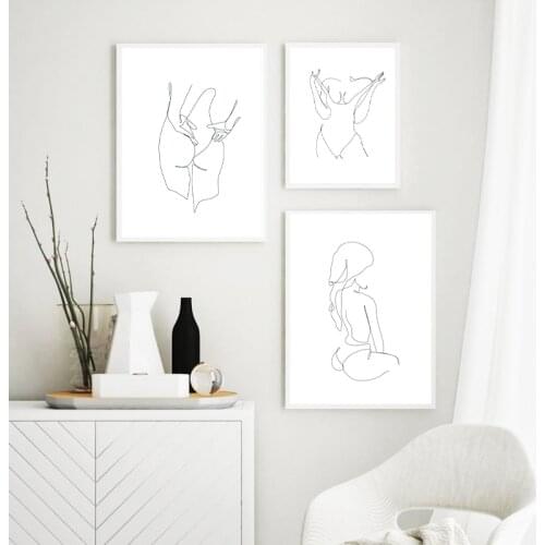 Abstract Female Nude Line Art Prints Black White Poster Sexy Woman Minimalist Wall Art Pictures Canvas Painting Bedroom Decor