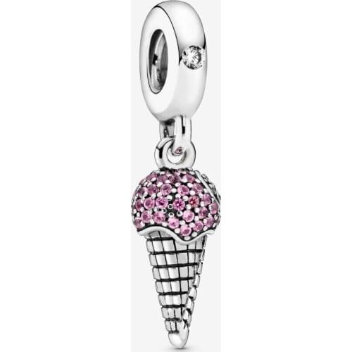 Authentic 925 Sterling Silver Pave Ice Cream Cone Dangle Charm Fit Original Pandora Bracelet For Women Diy Jewelry