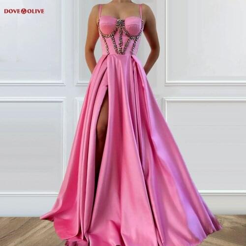 Fuchsia Prom Dresses Long Satin Spagghetti Strap Sweetheart A Line Front Split Evening Gowns Custom Made Floor Length Formal