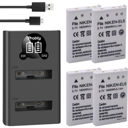EN-EL5 ENEL5 Battery & LED Dual USB Charger for Nikon Coolpix P530 P520 P510 P100 P500 P5000 P5100 P6000 3700 4200 Camera