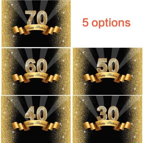 Celebration 70th Birthday Party Photography Backdrop 30th 40th 50th 60th Birthday Ribbon Golden Glitter Background Photo Studio