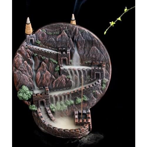 Retro Chinese Great Wall Design Incense Burner Censer Ceramic Backflow Incense Burner Cones Holder for Living Room Home Decor