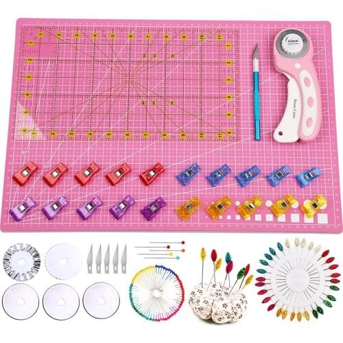 KAOBUY 126PCS Fabric Rotary Cutter Set With Replacement Blades, A3 Cutting Mat, Acrylic Ruler And Other Accessories
