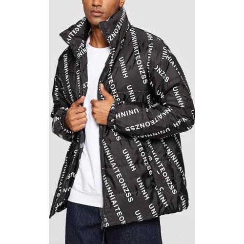 Custom letter print windbreaker down puffer lather jacket for men