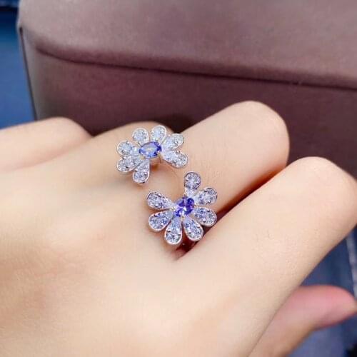 Leading the world in popularity, beautiful flower-shaped style, natural tanzanite ring, multi-grain, natural stone in the