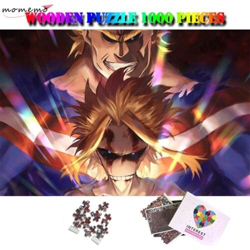MOMEMO Anime Puzzle 1000 Pieces My Hero Academia Wooden Jigsaw Puzzles Cartoon Puzzle Games Toys All-Might Midoriya Bakugou