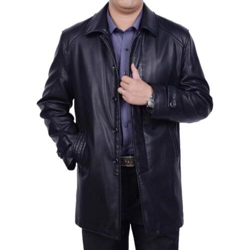 2020 Mens Winter New plus Size Genuine leather jacket Men long Business casual jackets male leather clothes trench Coat S-4XL