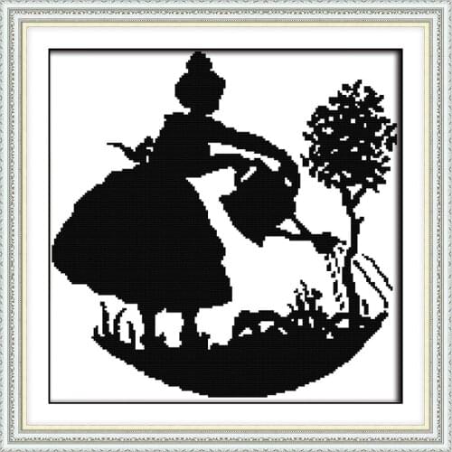 The girl watering the tree Counted Print on Canvas DMC 14CT 11CT Cross Stitch kits Embroidery Hand Made Crafts Home Decor