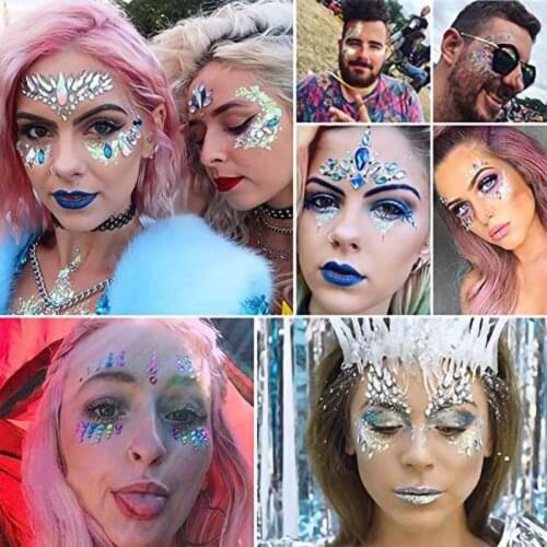 HalloweenTemporary Rhinestone Glitter Tattoo Stickers Face Jewels Gems Makeup Body Jewels Flash Fake Temporary Tattoos
