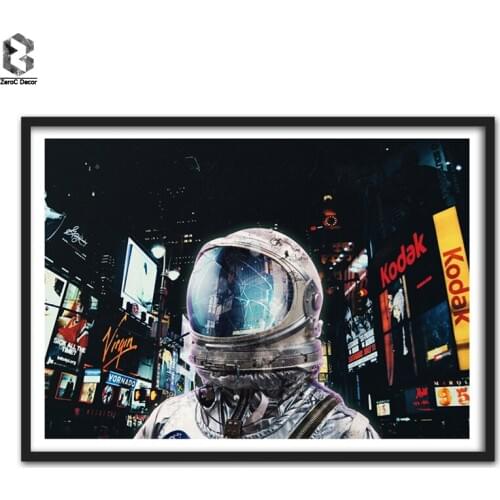 Sci-fi Pop-surrealism Night Life Print and Poster Wall art Astronaut Canvas Painting Picture for Living Room Home Decor