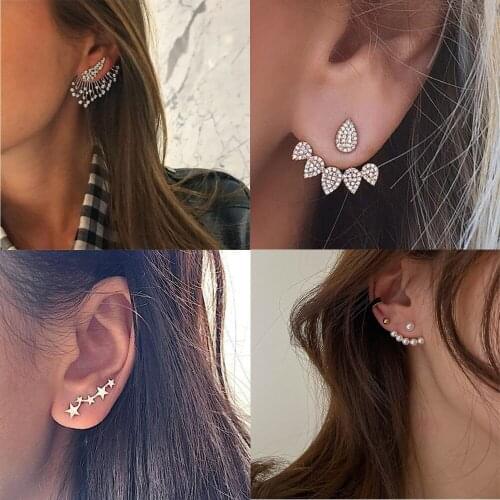 2021 New Fashion Rear Hanging Earrings For Women Crystal Flower Earrings Unusual Metal Earrings Bohemian Jewelry Gift Wholesale