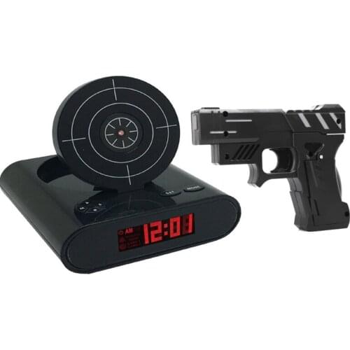 News 2020 Electronics Desk Clock Digital Gun Alarm Clock Gadget Target-Laser shooting For Childrens Alarm Clock Table Awakening
