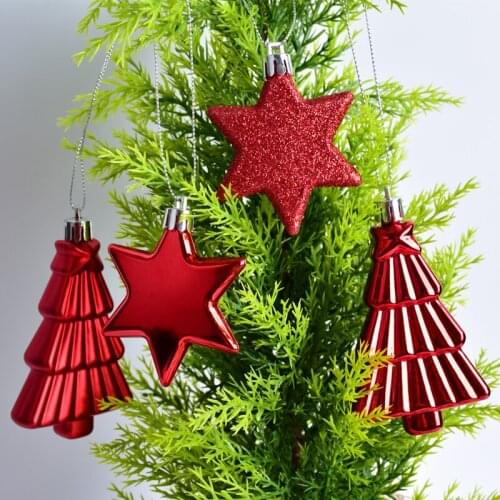 Christmas decorations red and white stars tree shape ornaments tree window scene layout pendant