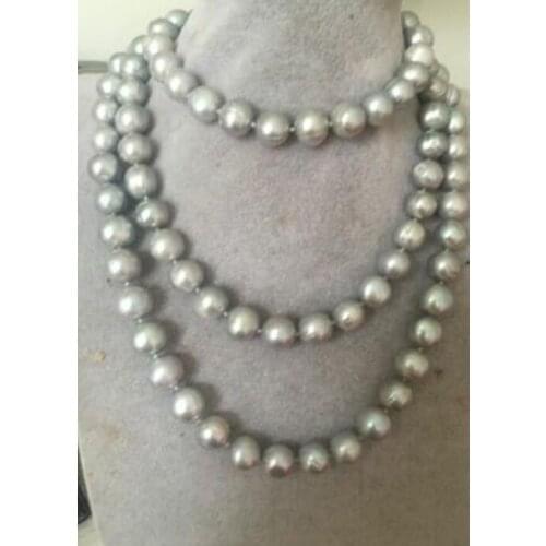 Huge12-13MM TAHITIAN TAHITIAN SILVER GREY PEARL NECKLACE 38INCH 14K
