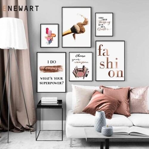 Fashion Wall Art Make Up Poster Nordic Print Powder Compact Canvas Painting Woman Picture for Living Room Modern Decor