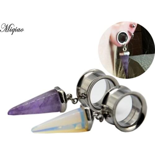Miqiao 2pc Hot Sale Piercing Ear Expander Stainless Steel Double Horn Inner Tooth Ear Pinna Simple Pendant Stone 8mm-16mm