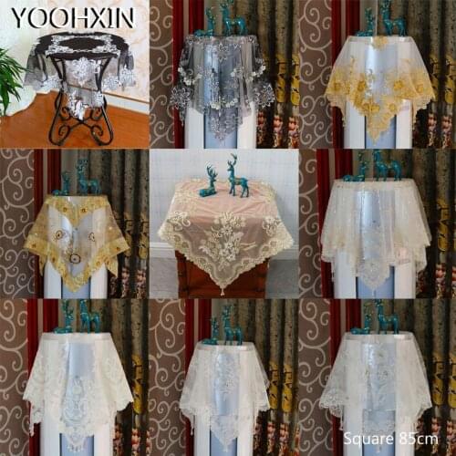 Luxury lace square 85cm mesh beads Tablecloth embroidery flower kitchen Table Cover cloth dining Christmas Wedding party decor