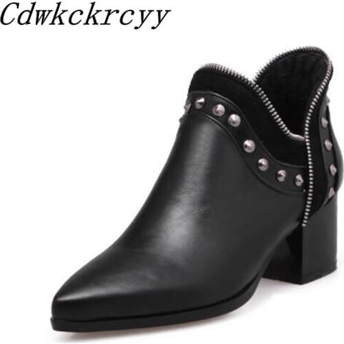 Women Boots Autumn and winter New style fashion English Coarse heel Retro rivet Sharp head High-heeled Short tube Boots