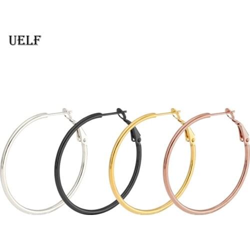 Uelf Stainless Steel Silver Gold Black Hoop Earring For Women 30-60MM Big Round Circle Earrings Jewelry Gift