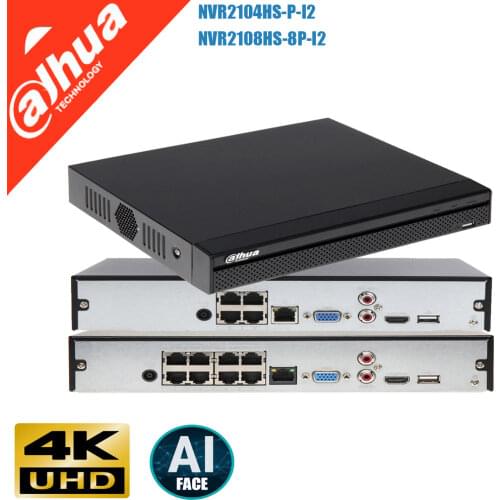 Original Dahua NVR2104HS-P-I 4CH with 4 Poe ports support 12MP Resolution 4K WizSense AI NVR Recorder DH-NVR2104HS-P-4KS2