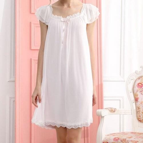 Vintage Lace Cute Nightdress Women Girl Summer Sleepwear Kawaii Short Sleeve Nightgown Sleepshirts Lounge Home Clothes Nightwear