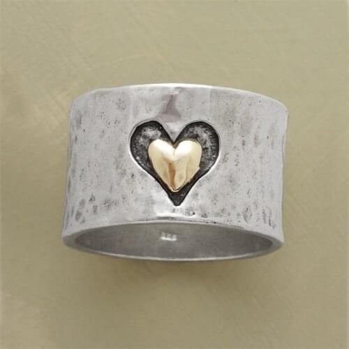 Vintage Women Two Tone Silver Color Heart Ring Ladies Engagement Wedding Band Rings for female Fashion Jewelry