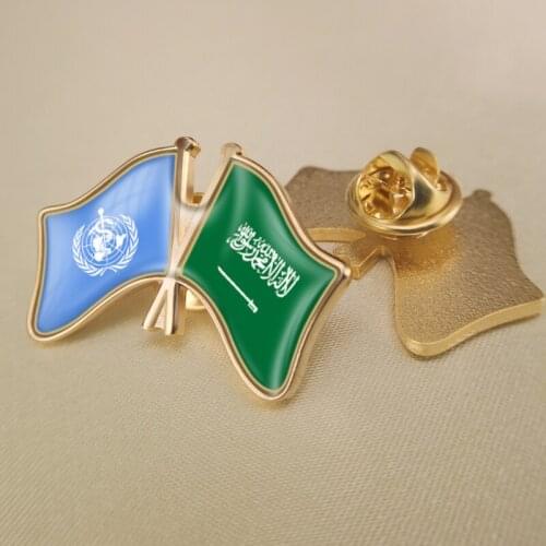 World Health Day and Saudi Arabia Crossed Double Friendship Flags Lapel Pins Brooch Badges