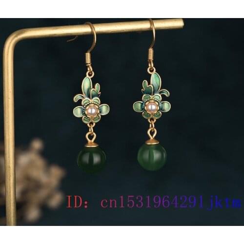 Green Jade Bead Earrings 925 Silver Gifts Fashion Chalcedony Gemstone Jewelry Zircon Natural Amulet Crystal Women