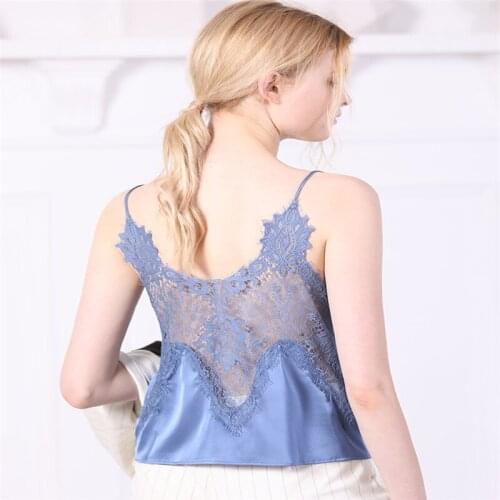 Womens suspenders spring and summer new V-neck sling silk satin inner vest womens sense of lace beauty back wear thin and base