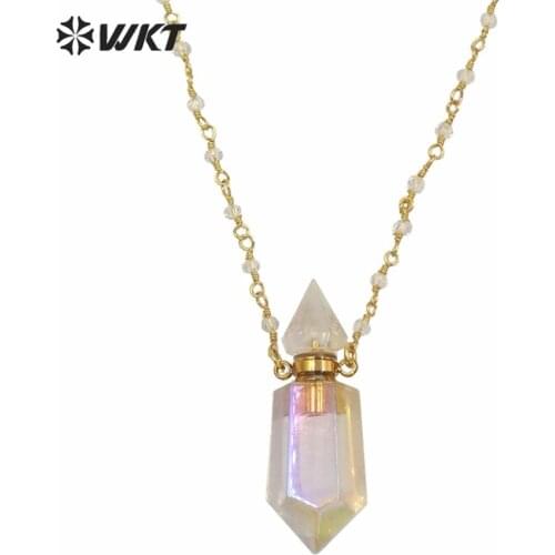 WT-N1233 Luxury white stone necklace aura crystal quartz perfume bottle necklace with 18 inch chain for lady birthday gift