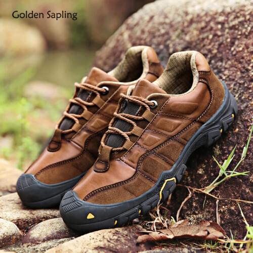 Golden Sapling Vintage Mens Casual Shoes Genuine Leather Tactical Fashion Flats Breathable Platform Leisure Trekking Shoes Men