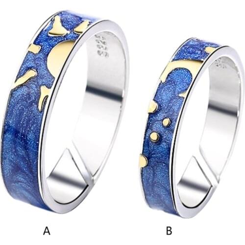 1Pair Sun Moon Couple Ring Fashion Personality Van Gogh Painting Opening Adjustable Rings Couples Men Women Wedding Jewelry