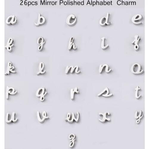 10pcs/lot English Letters Charm Beads for DIY Letter Necklace Mirror Polished Stainless Steel 1.8 mm Hole Bead