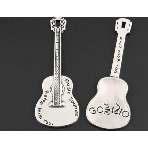 10pcs Silver Color 61.5x23.5mm Musical Instruments Guitar Charms Better With You Pendant Fit DIY Jewelry Handcrafted Accessories