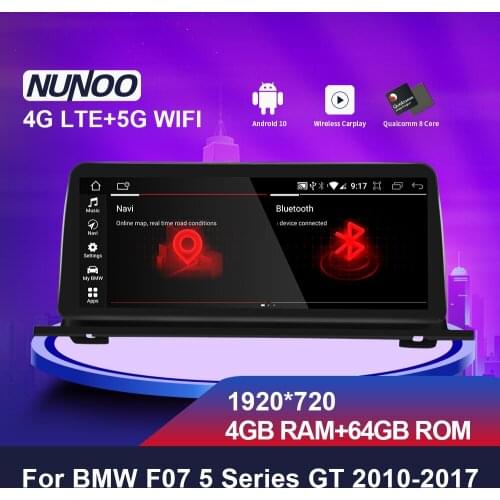 Nunoo 12.3 Inch Car Radio DVD Multimedia Player Carplay Android 10.0 For BMW F10 F11 F07 F18 Series 5 GT 2010-2017 CIC NBT GPS