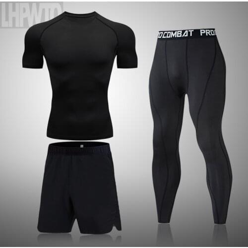 Quick Dry Mens Running Sets Compression Short sleeveshirt Sports Suits Basketball Tights Clothes Gym Fitness Jogging Sportswear