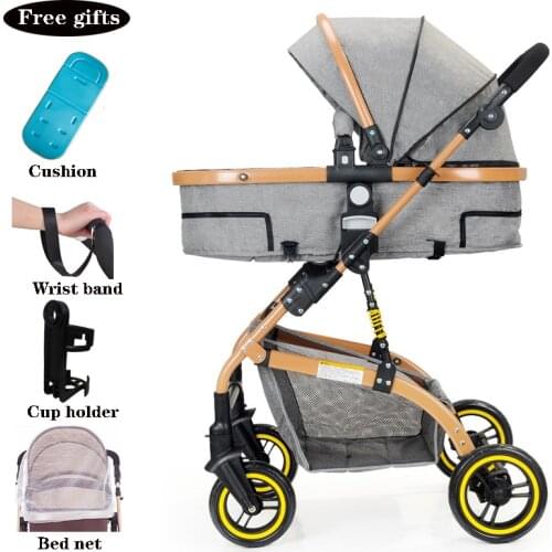 Baby Stroller 2 In 1 Folding Baby Carriage Portable Lightweight Four Wheel Trolley Toddler Trolley Travel Pram for Four Seasons